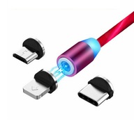 Ružový svietiaci LED magnetický kábel 3v1: Lightni