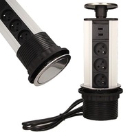 3-cestná nábytková zásuvka ukrytá v doske stola s uzemnením 2x USB INOX nabíjačka 3-cestná nábytková zásuvka ukrytá v doske stola s uzemnením 2x USB INOX nabíjačka