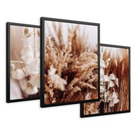 SET Zarámované obrazy plagáty suchá tráva boho kvety triptych 43x99 SET Zarámované obrazy plagáty suchá tráva boho kvety triptych 43x99