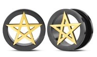 Oceľový tunel PENTAGRAM zlato čierny kov 8mm Oceľový tunel PENTAGRAM zlato čierny kov 8mm