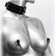 Čierny golier so svorkami na bradavky BDSM prackami