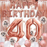 SET ružové zlato balóny 40. narodeniny štyridsiata záclona ružové zlato hélium