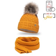 Medová dámska zimná súprava, čiapka a šál