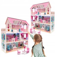 Drevený domček pre bábiky LED ružový veľký XL nábytok
