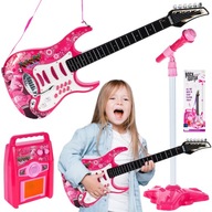 VEĽKÁ ELEKTRICKÁ GITARA PRE DETI S MIKROFÓNOVÝM ZOSILŇOVAČOM, RUŽOVÝ STOJAN VEĽKÁ ELEKTRICKÁ GITARA PRE DETI S MIKROFÓNOVÝM ZOSILŇOVAČOM, RUŽOVÝ STOJAN