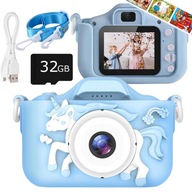 Detský digitálny fotoaparát + 32Gb karta modrý jednorožec Detský digitálny fotoaparát + 32Gb karta modrý jednorožec