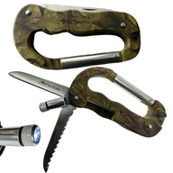 JB Tacticals Karabína s guľôčkovým nožom a baterkou MULTITOOL 5v1 JB-06 CAMO JB Tacticals Karabína s guľôčkovým nožom a baterkou MULTITOOL 5v1 JB-06 CAMO