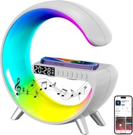 RGB LED lampa, 15W indukčná nabíjačka + hodiny + Bluetooth reproduktor, biela RGB LED lampa, 15W indukčná nabíjačka + hodiny + Bluetooth reproduktor, biela