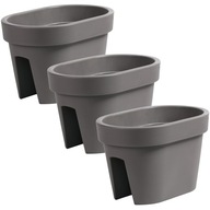 Sada 3 kvetináčov, zábradlie, zábradlie, šedá Sada 3 kvetináčov, zábradlie, zábradlie, šedá