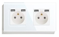 DVOJSKLÁ ZÁSUVKA USB A+A KONTAKTNÁ ZÁSUVKA 16A SKLO 157mm DVOJSKLÁ ZÁSUVKA USB A+A KONTAKTNÁ ZÁSUVKA 16A SKLO 157mm