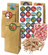 Adventný kalendár XXL SET - tašky + klipy + nálepky + šnúrka Adventný kalendár XXL SET - tašky + klipy + nálepky + šnúrka
