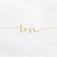 Biele obrúsky so zlatým nápisom LOVE 20 ks