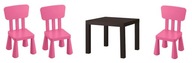 IKEA LACK Stôl+ MAMMUT 3 Stoličky ružové detské