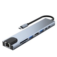 ADAPTÉR HUB STATION 8V1 USB-C HDMI 4K LAN SD/TF PD