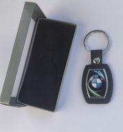 BMW kožená a kovová kľúčenka - barel - čierna