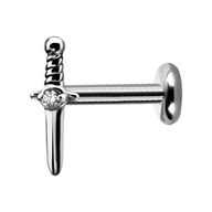 Náušnica Labret, strieborná dýka s 1,2/8 kubickým zirkónom Náušnica Labret, strieborná dýka s 1,2/8 kubickým zirkónom