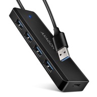 AXAGON HUE-C1A 4-portový USB 5Gbps cestovný rozbočovač, USB-C napájanie, kábel typu A