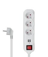 Predlžovací kábel s prepäťovou ochranou 3gn+2xUSB 1,5m s 10A vypínačom Predlžovací kábel s prepäťovou ochranou 3gn+2xUSB 1,5m s 10A vypínačom