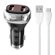 NÍZKO RÝCHLA 2X USB NABÍJAČKA DO AUTOMOBILKU S KÁBLOM USB-C 1M 36W PD QC 3.0 NÍZKO RÝCHLA 2X USB NABÍJAČKA DO AUTOMOBILKU S KÁBLOM USB-C 1M 36W PD QC 3.0