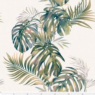 Panama látka, krém, vzor monstera Panama látka, krém, vzor monstera