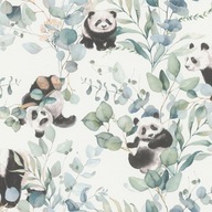 DETSKÉ TAPETY LITTLE PANDA PASTEL EUKALYPTUS LISTY