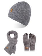 Šedá zimná súprava šál čiapka rukavice 3v1