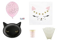 Sada narodeninových tanierov, balónov, mačiek a mačiek