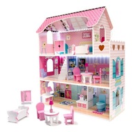 Domček pre bábiky drevený MDF + nábytok 70cm ružový