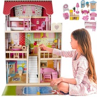 Drevený domček pre bábiky + bazénový nábytok LED bábiky