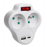 Rozbočovač s 2 zásuvkami, USB a USB-C nabíjačkou s vypínačom SMART HOME Rozbočovač s 2 zásuvkami, USB a USB-C nabíjačkou s vypínačom SMART HOME