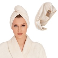 Turban ecru uterák na vlasy s gombíkovou bavlnou Turban ecru uterák na vlasy s gombíkovou bavlnou