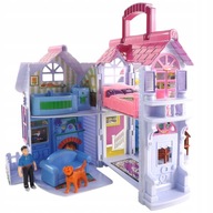 Skladací domček pre bábiky + 3 bábiky a súprava psíka