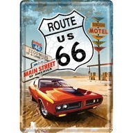 Kovová pohľadnica Route 66 Red Car
