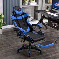 Herná stolička s podnožkou - čierno-modrá