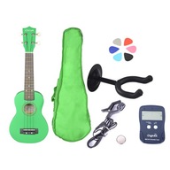 Sopránové ukulele, zelené puzdro, trstina