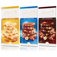 Lindt Les Grandes súprava z tmavej bielej mliečnej čokolády s orechmi 150g x3 Lindt Les Grandes súprava z tmavej bielej mliečnej čokolády s orechmi 150g x3