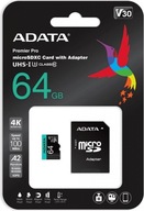 Karta microSD Adata 64 GB Class 10 UHS I/U3 A2 Karta microSD Adata 64 GB Class 10 UHS I/U3 A2
