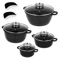 SET ČIERNY MRAMOROVÝ HRNCOV, INDUKCIA PLYNU