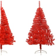 Polovičný umelý vianočný stromček so stojanom, červený,