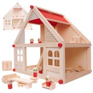 Drevený domček pre bábiky + nábytok a figúrky 40cm