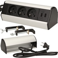 Trojitá zásuvka pre stolný počítač + 2x USB nabíjačka so skrutkovými koncovkami 1,8m kábel Trojitá zásuvka pre stolný počítač + 2x USB nabíjačka so skrutkovými koncovkami 1,8m kábel