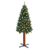 Štíhly vianočný stromček s LED, drevo a šišky, zelený