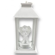 Ozdobný lampáš s anjelom 14x14x32cm XL lampáš biely sviečkový trstinový Ozdobný lampáš s anjelom 14x14x32cm XL lampáš biely sviečkový trstinový