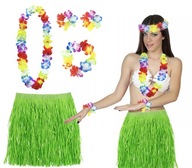 SÚPRAVA HAWAJSKÉHO OUTFITU, ZELENÁ SUKŇA, VENIEC, NÁHRDELNÍK ALOHA NÁRAMOK SÚPRAVA HAWAJSKÉHO OUTFITU, ZELENÁ SUKŇA, VENIEC, NÁHRDELNÍK ALOHA NÁRAMOK