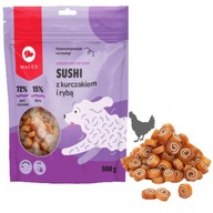 Cvičidlá, pochúťky, maškrty pre psov. Sushi s kuracím mäsom a rybou 500g MACED Cvičidlá, pochúťky, maškrty pre psov. Sushi s kuracím mäsom a rybou 500g MACED
