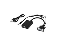 VGA + stereo audio na HDMI video prevodník, čierny VGA + stereo audio na HDMI video prevodník, čierny