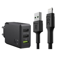 USB - Lightning kábel 1,2m + Green Cell 30W 3x USB-A nástenná nabíjačka USB - Lightning kábel 1,2m + Green Cell 30W 3x USB-A nástenná nabíjačka