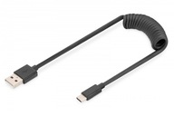 Špirálový kábel USB A/USB C, USB 2.0, PD 60W, max. 1m Black Digitus