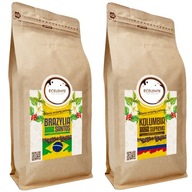 Sada kávových zŕn 2x1kg Brazília + Kolumbia 100% Arabica čerstvo pražená
