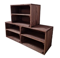 3x HNEDÉ DREVENÉ BOXY S DLHOU POLICOU, ROZMER 39x29x24CM 3x HNEDÉ DREVENÉ BOXY S DLHOU POLICOU, ROZMER 39x29x24CM